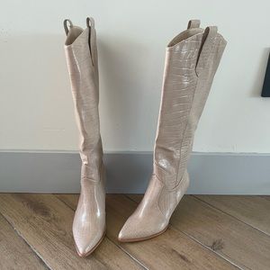 Knee High Tan Faux Crocodile Boots (NWOT)